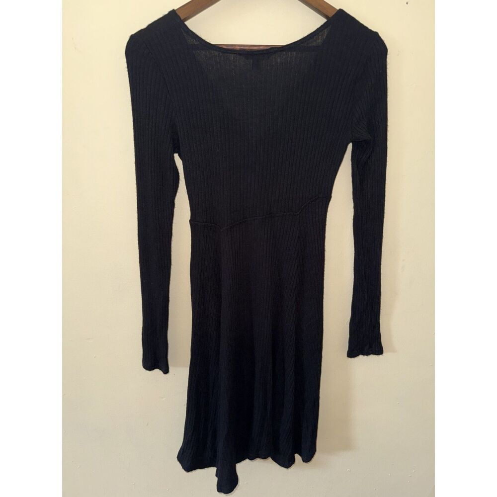 American Eagle Soft & Sexy Black Ribbed Long Sleeve V-Neck Dress - Small - Picture 2 of 9